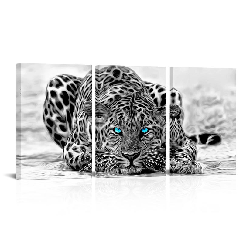 WELMECO Black and White Leopard Decor Pictures Animal Canvas Wall Art Prints, Ready to Hang for Home Decor,12inx16inx3Pieces - Image 1